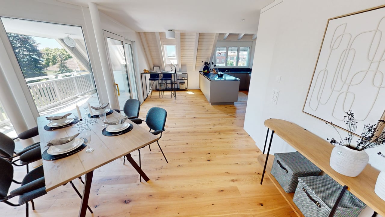 3D-Rundgang einer Wohnung mit Essbereich
